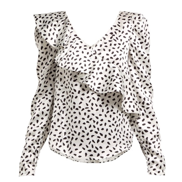 Self-Portrait Tops - Self-Portrait Satin Dot Print Frill Top